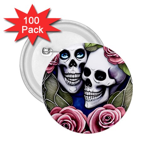 Skulls and Flowers 2.25  Buttons (100 pack)  from ArtsNow.com Front