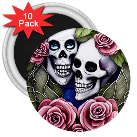 Skulls and Flowers 3  Magnets (10 pack)  from ArtsNow.com Front