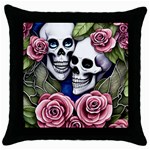 Skulls and Flowers Throw Pillow Case (Black)