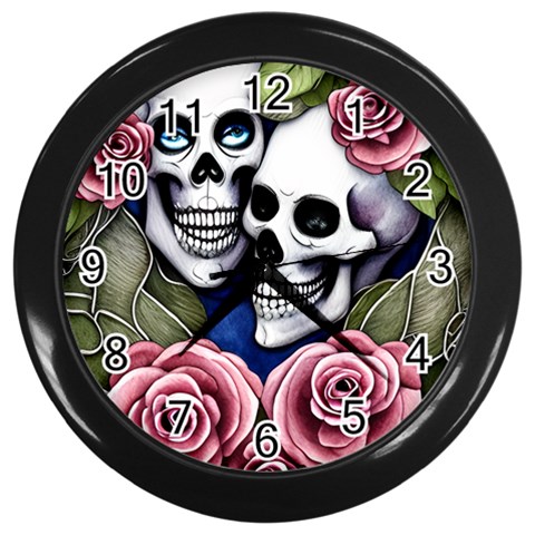 Skulls and Flowers Wall Clock (Black) from ArtsNow.com Front