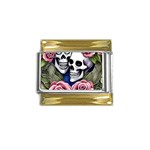 Skulls and Flowers Gold Trim Italian Charm (9mm)