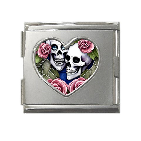 Skulls and Flowers Mega Link Heart Italian Charm (18mm) from ArtsNow.com Front