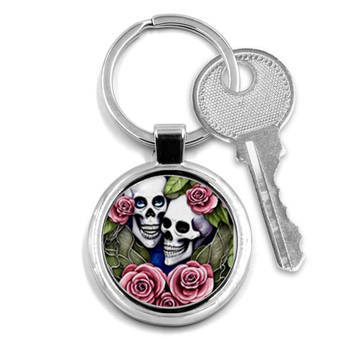 Skulls and Flowers Key Chain (Round) from ArtsNow.com Front