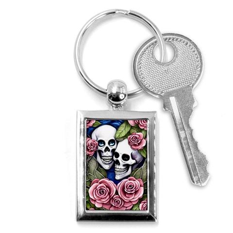 Skulls and Flowers Key Chain (Rectangle) from ArtsNow.com Front