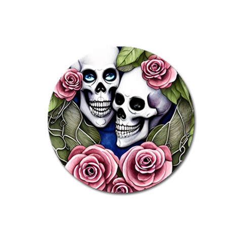 Skulls and Flowers Magnet 3  (Round) from ArtsNow.com Front