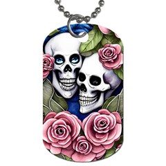 Skulls and Flowers Dog Tag (Two Sides) from ArtsNow.com Front