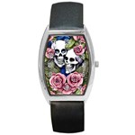 Skulls and Flowers Barrel Style Metal Watch