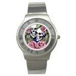 Skulls and Flowers Stainless Steel Watch