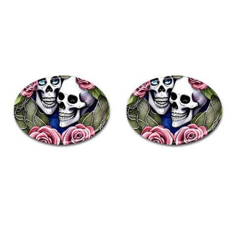 Skulls and Flowers Cufflinks (Oval) from ArtsNow.com Front(Pair)