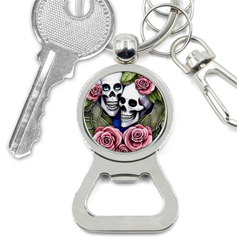 Skulls and Flowers Bottle Opener Key Chain from ArtsNow.com Front