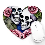 Skulls and Flowers Heart Mousepad