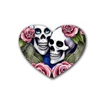 Skulls and Flowers Rubber Coaster (Heart)