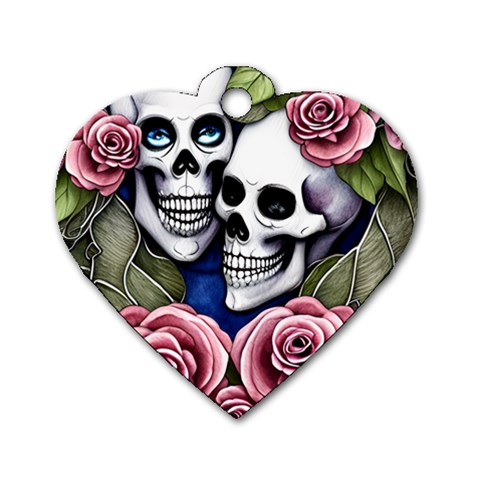 Skulls and Flowers Dog Tag Heart (Two Sides) from ArtsNow.com Front