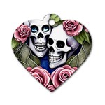 Skulls and Flowers Dog Tag Heart (Two Sides)