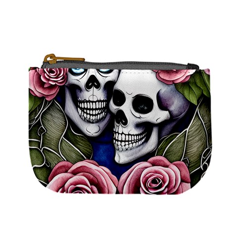 Skulls and Flowers Mini Coin Purse from ArtsNow.com Front