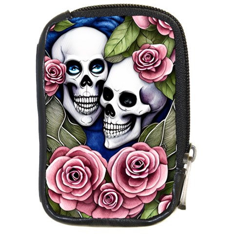 Skulls and Flowers Compact Camera Leather Case from ArtsNow.com Front