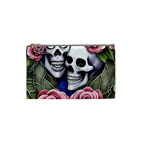 Skulls and Flowers Cosmetic Bag (Small) from ArtsNow.com Front
