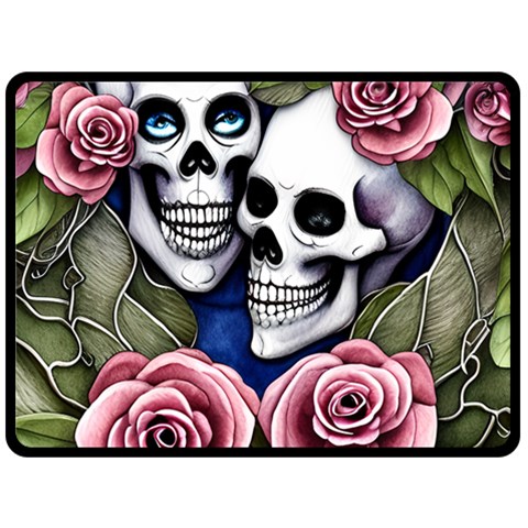 Skulls and Flowers One Side Fleece Blanket (Large) from ArtsNow.com 80 x60  Blanket Front