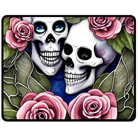 Skulls and Flowers One Side Fleece Blanket (Medium) from ArtsNow.com 60 x50  Blanket Front