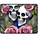 Skulls and Flowers One Side Fleece Blanket (Medium)