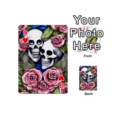 Skulls and Flowers Playing Cards 54 Designs (Mini) from ArtsNow.com Front - Heart9