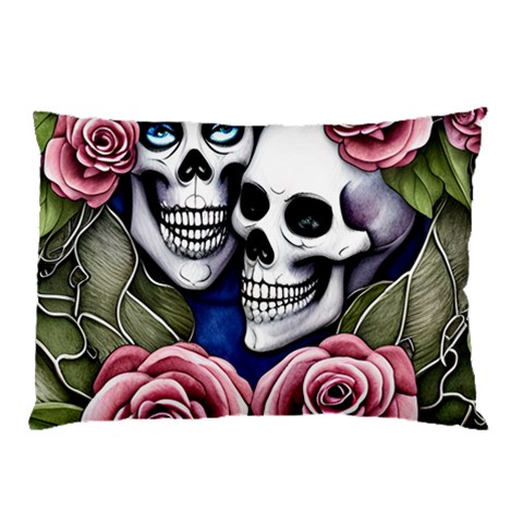 Skulls and Flowers Pillow Case (Two Sides) from ArtsNow.com Front