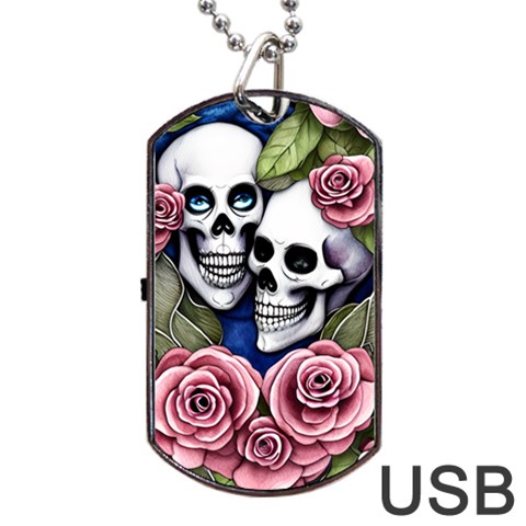 Skulls and Flowers Dog Tag USB Flash (One Side) from ArtsNow.com Front