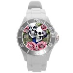 Skulls and Flowers Round Plastic Sport Watch (L)