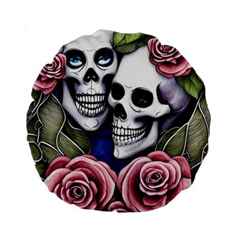 Skulls and Flowers Standard 15  Premium Round Cushions from ArtsNow.com Front