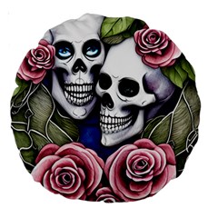 Skulls and Flowers Large 18  Premium Round Cushions from ArtsNow.com Back