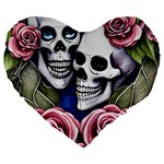 Skulls and Flowers Large 19  Premium Heart Shape Cushions