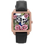 Skulls and Flowers Rose Gold Leather Watch 