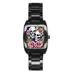 Skulls and Flowers Stainless Steel Barrel Watch