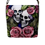 Skulls and Flowers Flap Closure Messenger Bag (L)