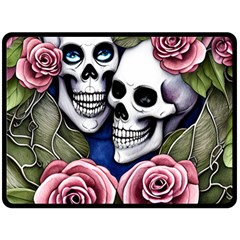 Skulls and Flowers Fleece Blanket (Large) from ArtsNow.com 80 x60  Blanket Front