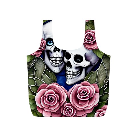 Skulls and Flowers Full Print Recycle Bag (S) from ArtsNow.com Front