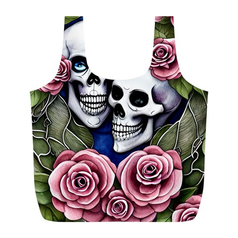 Skulls and Flowers Full Print Recycle Bag (L) from ArtsNow.com Front