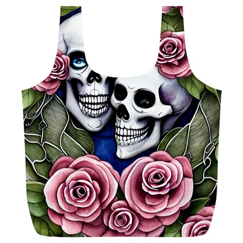 Skulls and Flowers Full Print Recycle Bag (XL) from ArtsNow.com Front