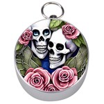 Skulls and Flowers Silver Compasses