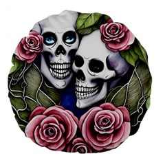 Skulls and Flowers Large 18  Premium Flano Round Cushions from ArtsNow.com Front