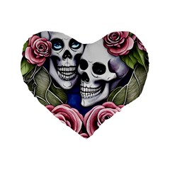 Skulls and Flowers Standard 16  Premium Flano Heart Shape Cushions from ArtsNow.com Front