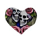 Skulls and Flowers Standard 16  Premium Flano Heart Shape Cushions