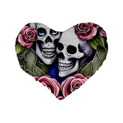 Skulls and Flowers Standard 16  Premium Flano Heart Shape Cushions from ArtsNow.com Back