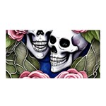 Skulls and Flowers Satin Wrap 35  x 70 