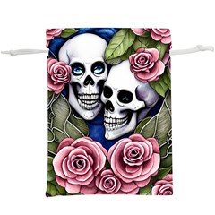 Skulls and Flowers Lightweight Drawstring Pouch (XL) from ArtsNow.com Front