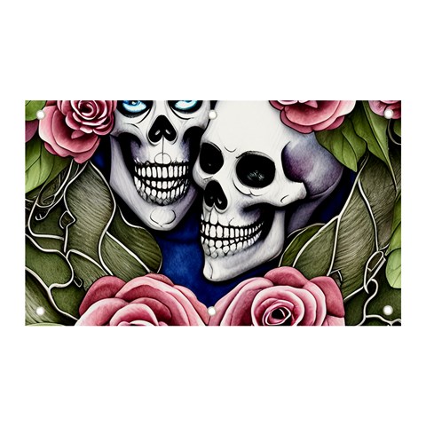 Skulls and Flowers Banner and Sign 5  x 3  from ArtsNow.com Front