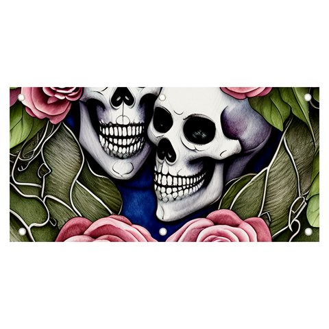 Skulls and Flowers Banner and Sign 6  x 3  from ArtsNow.com Front