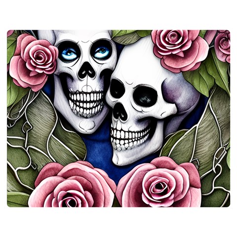 Skulls and Flowers One Side Premium Plush Fleece Blanket (Medium) from ArtsNow.com 60 x50  Blanket Front