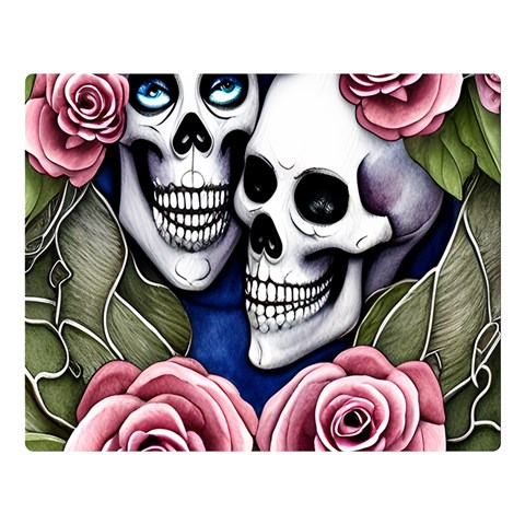 Skulls and Flowers One Side Premium Plush Fleece Blanket (Large) from ArtsNow.com 80 x60  Blanket Front