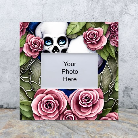 Skulls and Flowers White Box Photo Frame 4  x 6  from ArtsNow.com Front